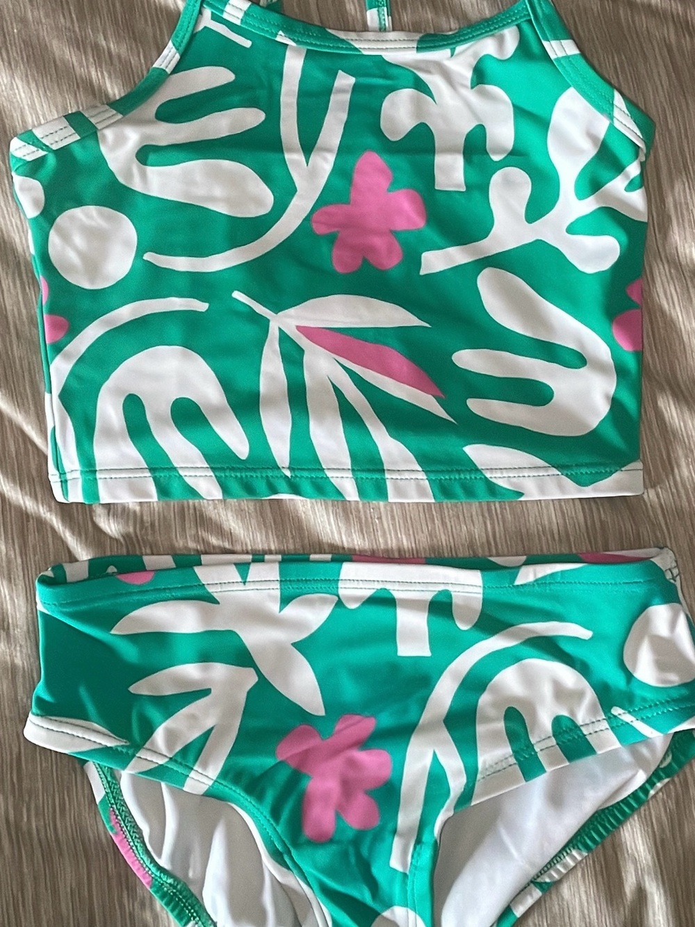 Hanna Andersson Green, White & Pink Tropical Two-Piece Swim Set